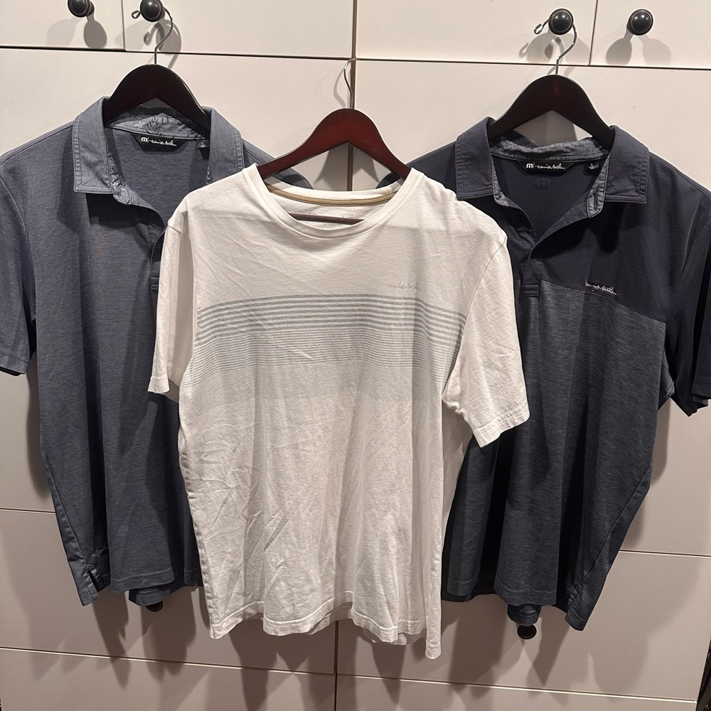 Travis Mathew Polo Shirts - Dark Blue, Gray, and white tshirt bundle